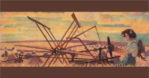 Woman on threshing machine
