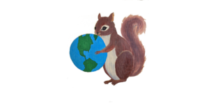 Squirrel holding globe of earth